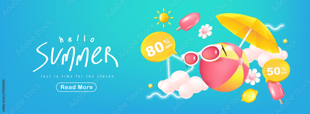 Summer sale banner poster background with beach vibes decorate