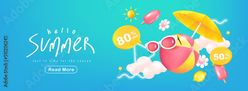 Summer sale banner poster background with beach vibes decorate