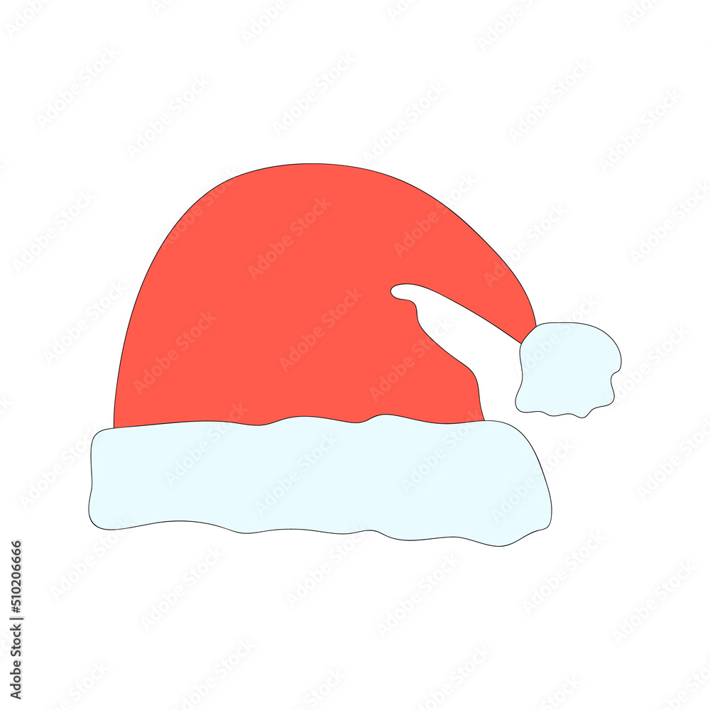 Christmas Santa's hat illustration. New Year decorative vector element, colorful holiday hat icon isolated on white background. New Year holidays, Christmas Eve - winter celebration and decoration. Christmas Santa's hat illustration. New Year decorative vector element, colorful holiday hat icon isolated on white background. New Year holidays, Christmas Eve - winter celebration and decoration.