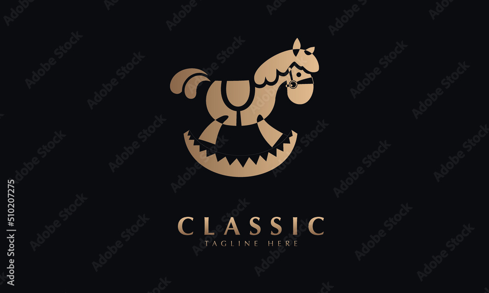 Kids rocking horse abstract icon silhouette vector monogram logo template