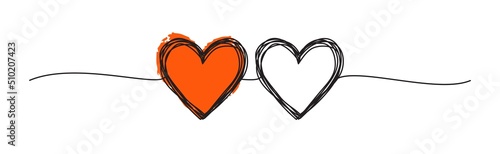 Banner with two tangled scribble hearts hand drawn