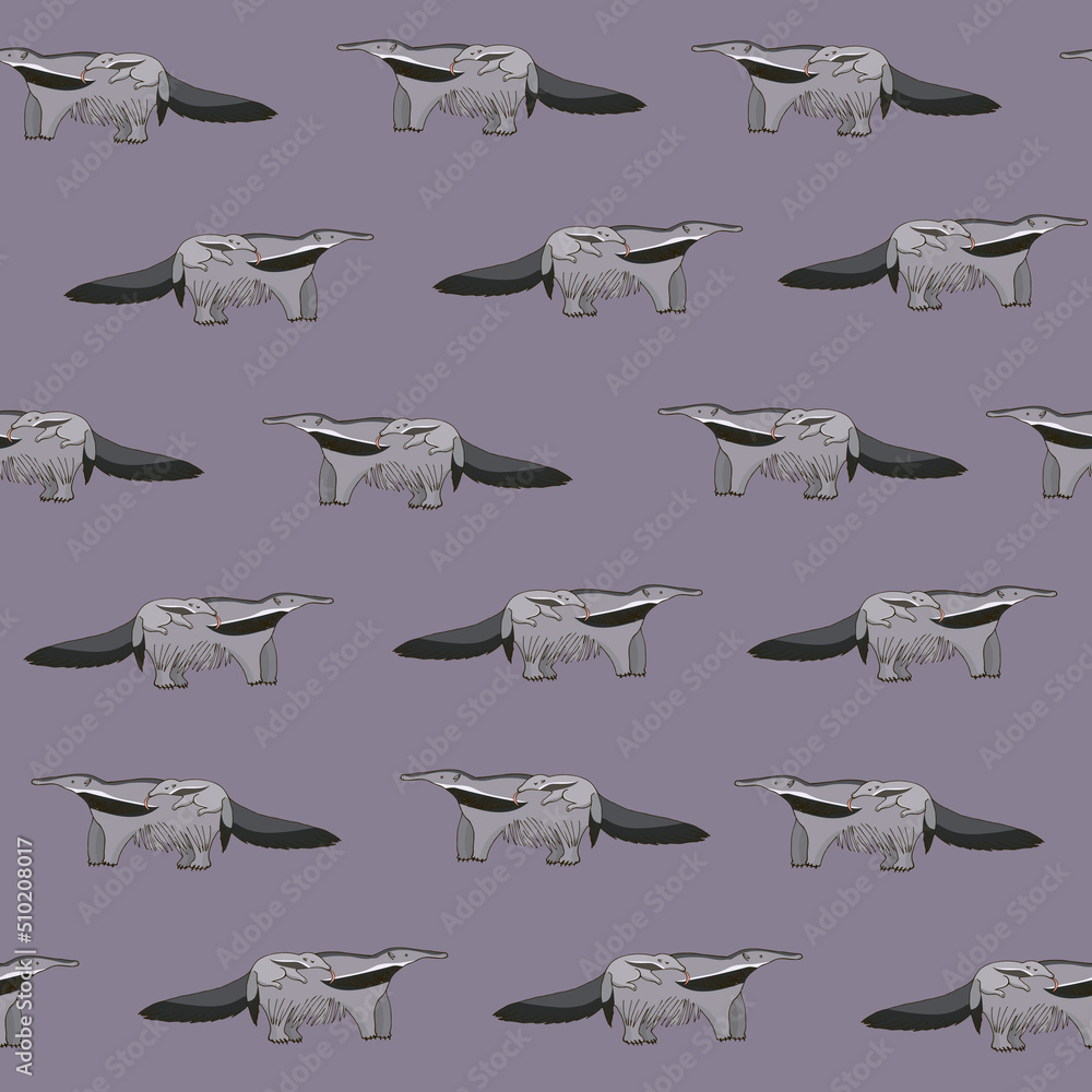 Anteater animal with baby vector seamless pattern