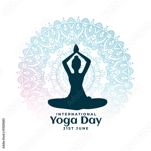 world yoga day posture with mandala poster design