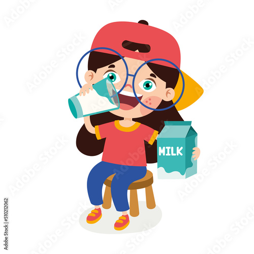 Drinking Milk Concept With Cartoon Character