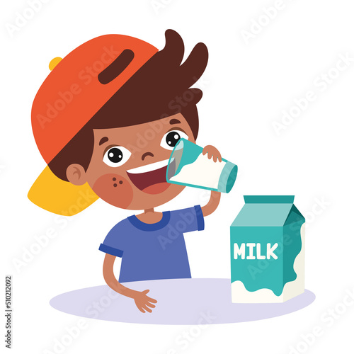 Drinking Milk Concept With Cartoon Character