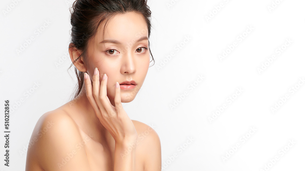 Beautiful young asian woman with clean fresh skin on white background, Face care, Facial treatment, Cosmetology, beauty and spa, Asian women portrait. Beautiful young asian woman with clean fresh skin on white background, Face care, Facial treatment, Cosmetology, beauty and spa, Asian women portrait.