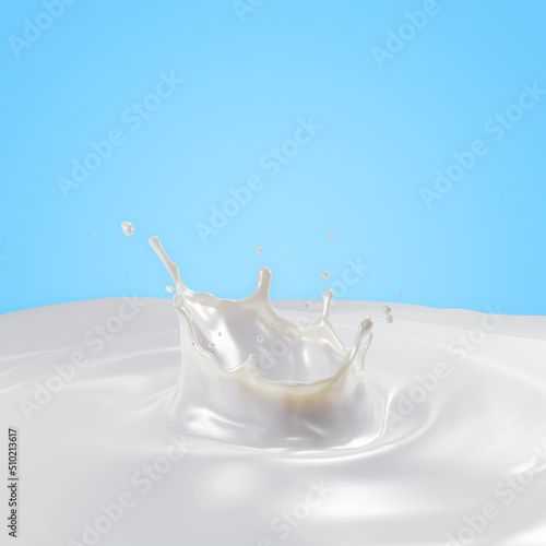 3D Rendering of Isolated Liquid Milk Splash with Swirling Ripple