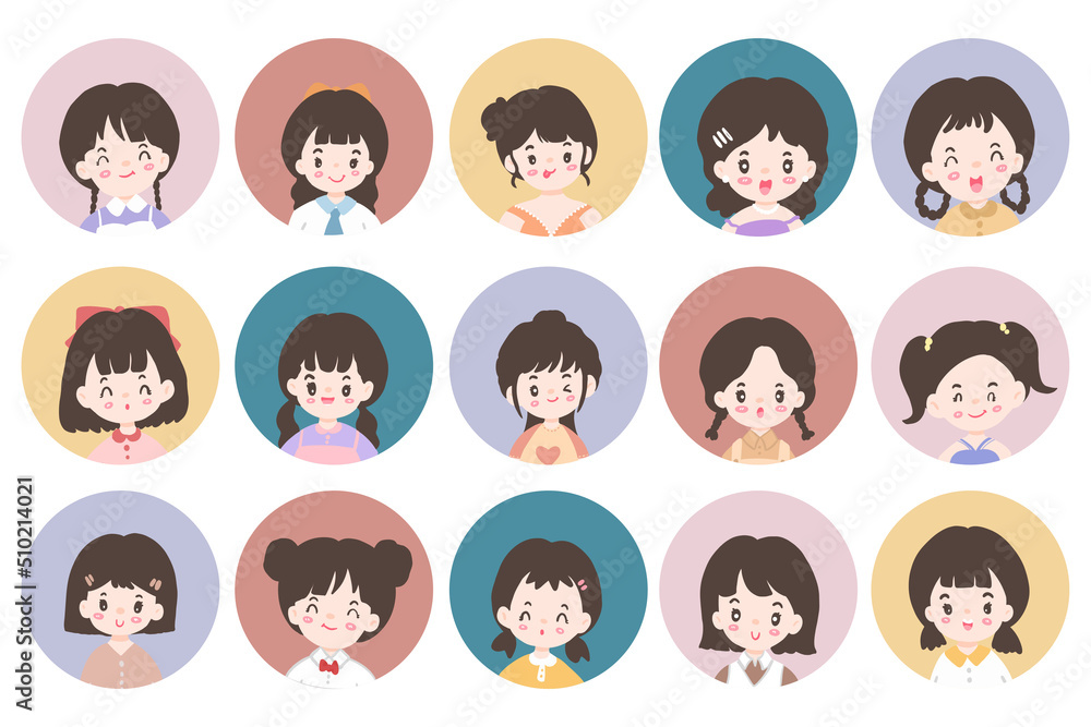 User avatar set. girl avatar profile icons. Characters collection, Vector illustration User avatar set. girl avatar profile icons. Characters collection, Vector illustration