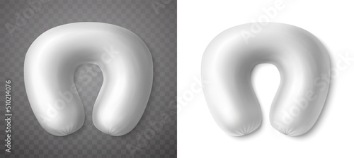 3d realistic vector icon set. White neck half round travel pillow.