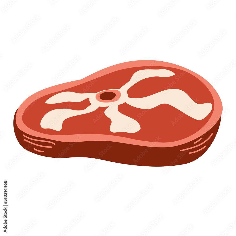 Steak. Food. Meat product for a grocery store on a white background. Great for label, restaurant menu. Vector hand draw cartoon illustration. Steak. Food. Meat product for a grocery store on a white background. Great for label, restaurant menu. Vector hand draw cartoon illustration.