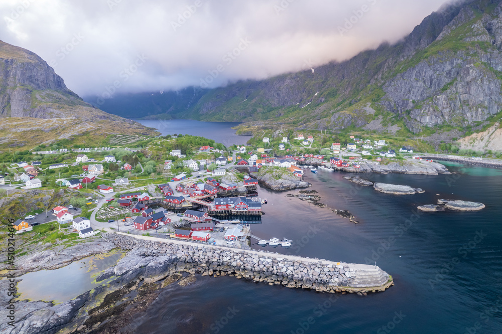 Aerial view of bridge on Lofoten islands in Norway