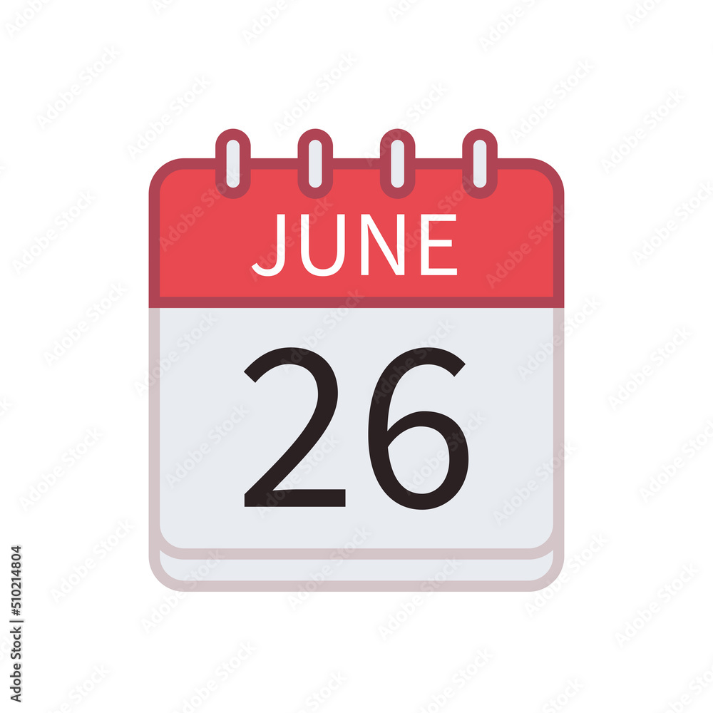 Calendar icon of 26 June. Date and month. Flat vector illustration.. Calendar icon of 26 June. Date and month. Flat vector illustration..