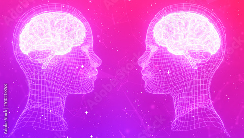 Wallpaper Mural Two wireframe brains portrait facing each other with star and nodes tech backdrop. cosmic and futuristic backdrop Torontodigital.ca