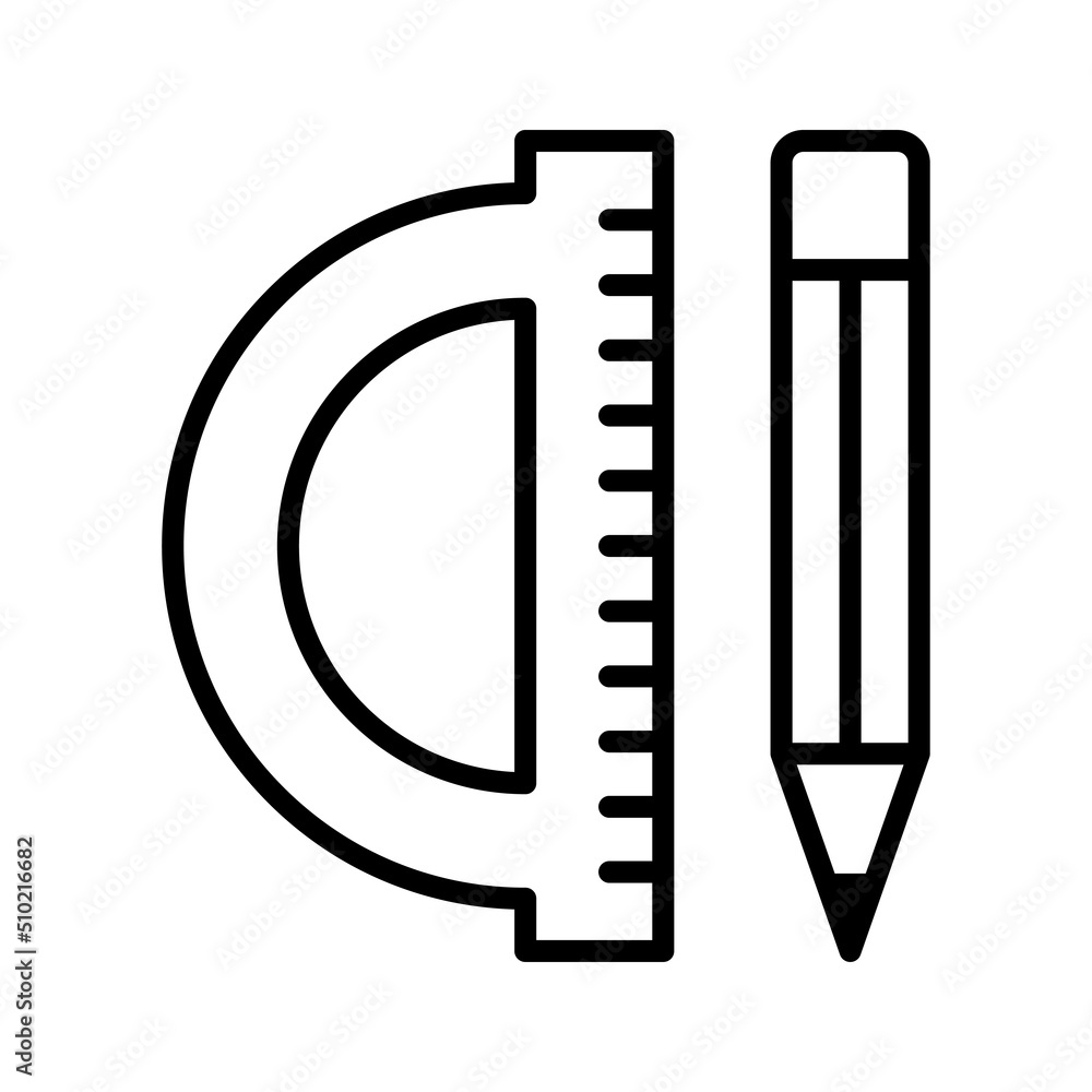 Pencil and ruler icon. Pictogram isolated on a white background.