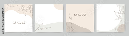 Neutral minimal background in pastel colors with  plants elements.Vector for social media stories and post, invitation, greeting card, packaging, branding design,banner,presentation,poster,advertising