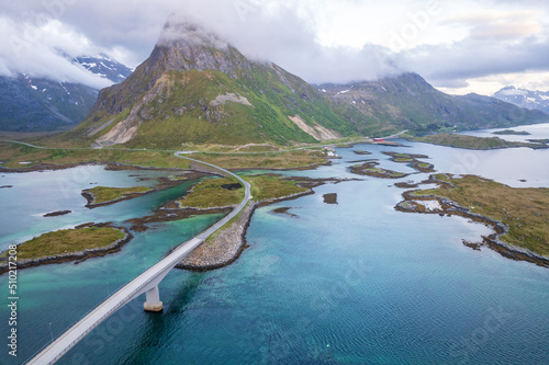 Aerial view of Lofoten islands in north Norway