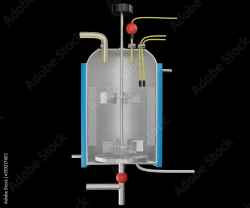 Industrial bioreactor mechanical for aeration and agitation principle 3d rendering photo
