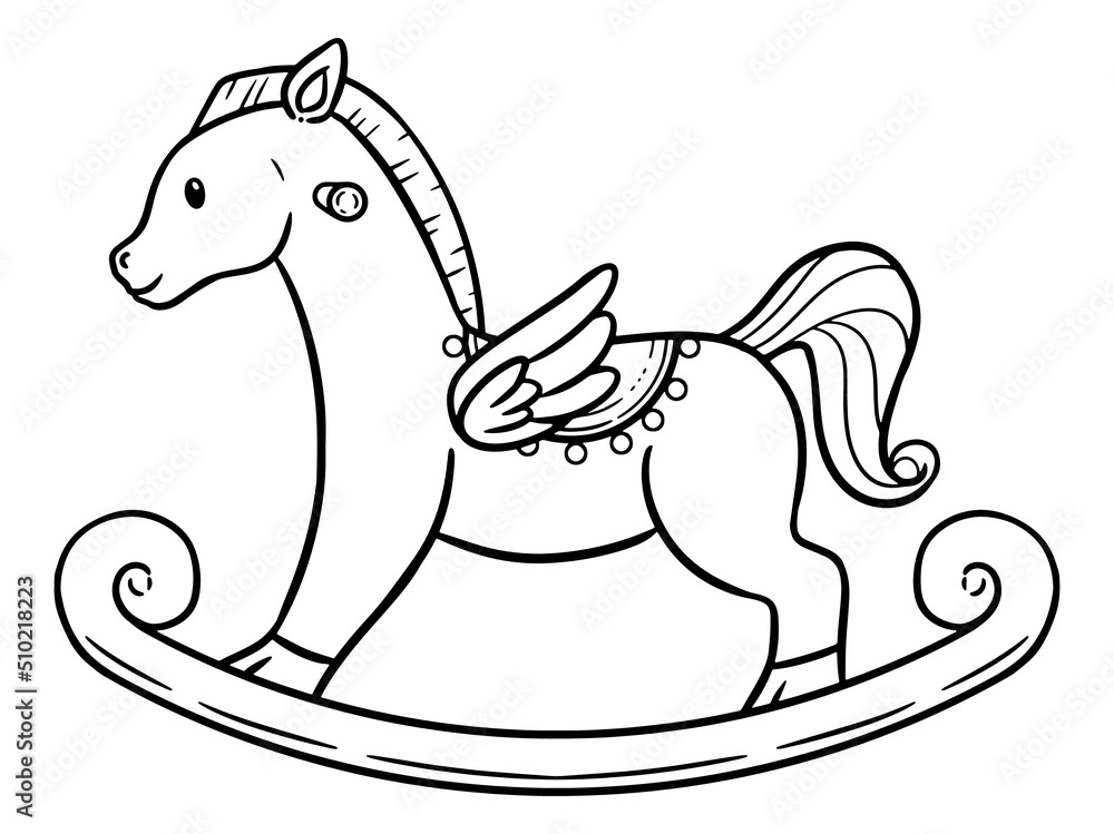 Obraz premium Cute and Simple Pegasus Rocking Horse Design for Coloring Page or Book