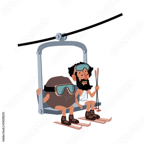 Foto Sisyphus and his stone are happy to climb the slope on the funicular