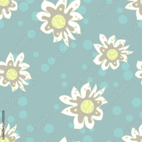 white flowers on pale blue vector seamless pattern