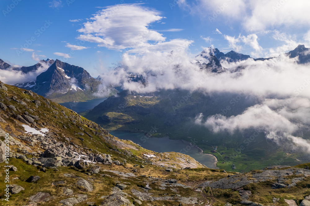 Aerial view of Lofoten islands in north Norway