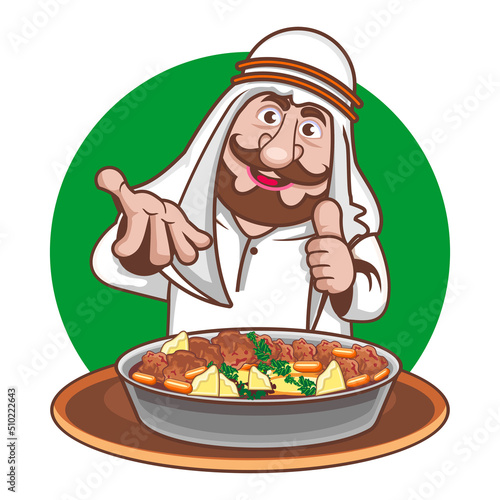 Arabic chef serving lamb curry