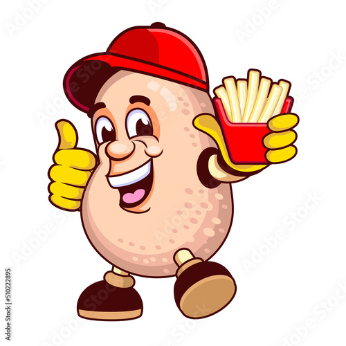 French fries mascot laughing happily