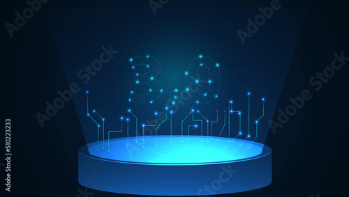 Web 3.0 new version Futuristic Technology and Development concept backdrop for blue color 3d stage. Vector illustration.