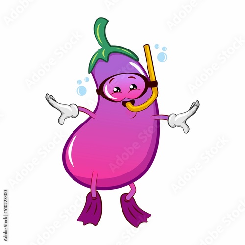 vector mascot character from eggplant cartoon doing a dive