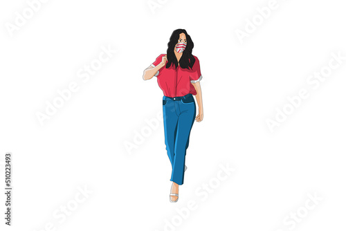 Vector illustration of casual women walking with mask