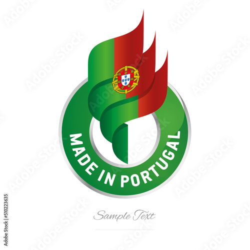 Made in Portugal Abstract wavy flag torch flame green red modern ribbon strip logo icon vector