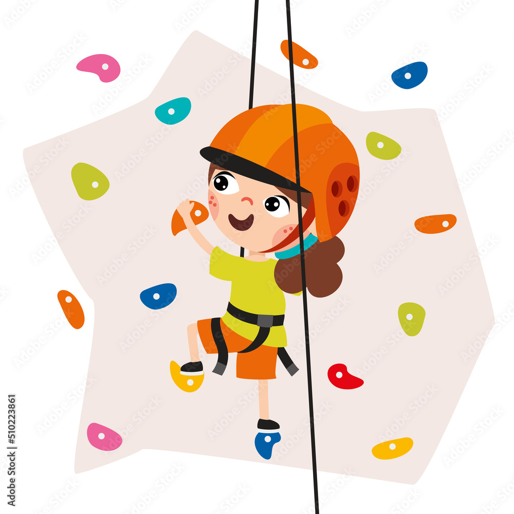 Cartoon Kid Climbing Rock Wall Cartoon Kid Climbing Rock Wall