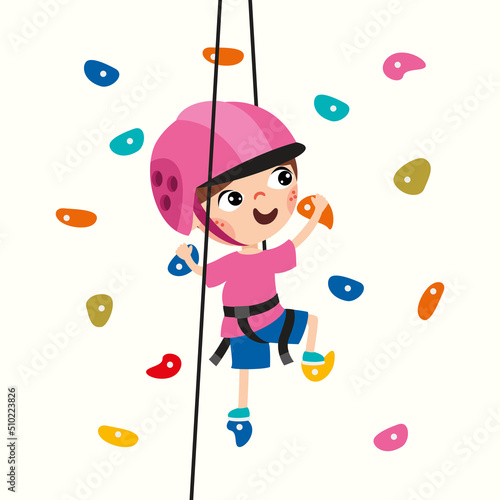Cartoon Kid Climbing Rock Wall
