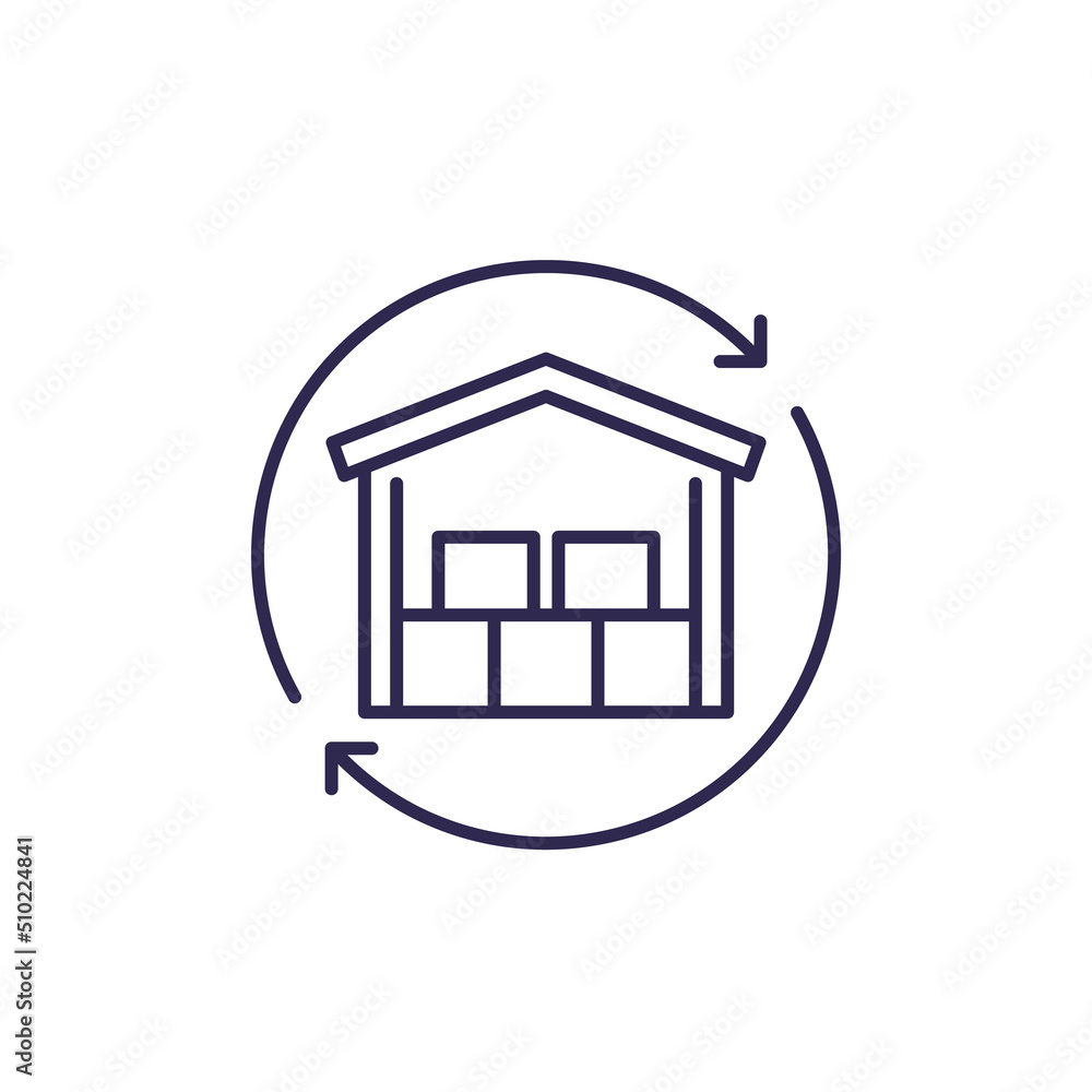 restock line icon with warehouse and arrows