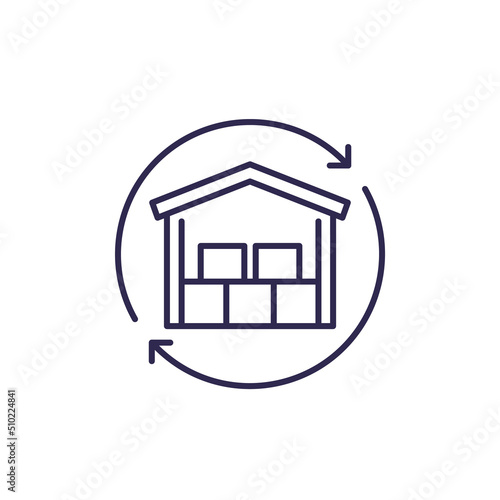 restock line icon with warehouse and arrows