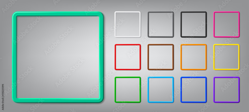 Collection of realistic thin square photo frames with shadows. Modern vector 3d graphic illustration. Blank photo border with rounded corners for business and marketing concept presentation Collection of realistic thin square photo frames with shadows. Modern vector 3d graphic illustration. Blank photo border with rounded corners for business and marketing concept presentation