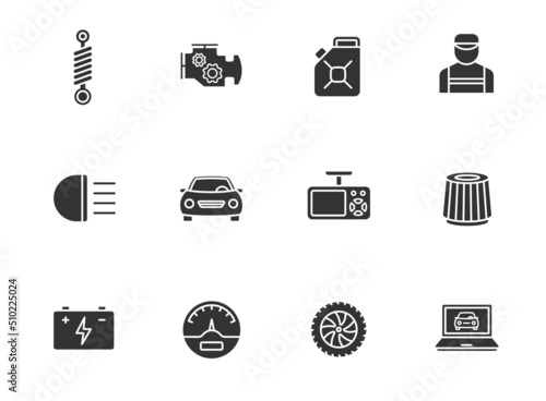 car service glyph icons isolated on white background. car service glyph icon set for web, mobile apps, ui design, print polygraphy and promo advertising business