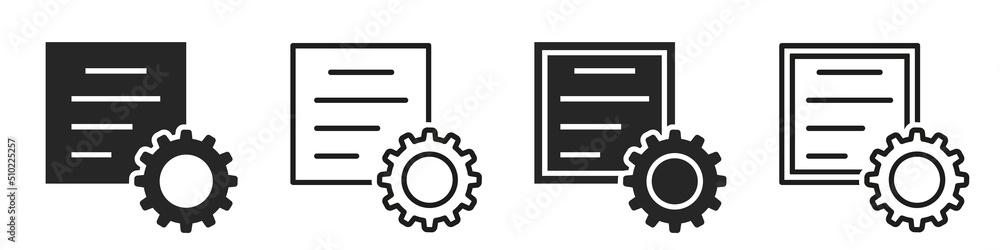 Set of application icons. Document signs with gears. Vector illustration. Set of application icons. Document signs with gears. Vector illustration.