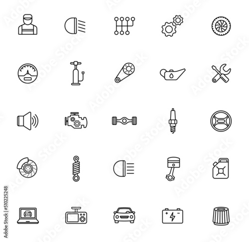 car service outline icons isolated on white background. car service line icons for web and ui design, mobile apps, print polygraphy and promo advertising business