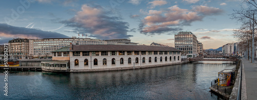 GENEVA, SWITZERLAND - February 20, 2022: Grand Central at sunset, Geneva. Very popular venue with the industrial decoration for drinks and fun.