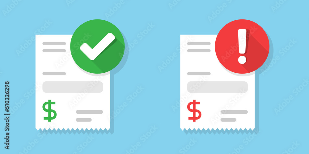 Success and decline payment icon in flat style. Approved, failure money transaction vector illustration on isolated background. Successful pay sign business concept. Success and decline payment icon in flat style. Approved, failure money transaction vector illustration on isolated background. Successful pay sign business concept.
