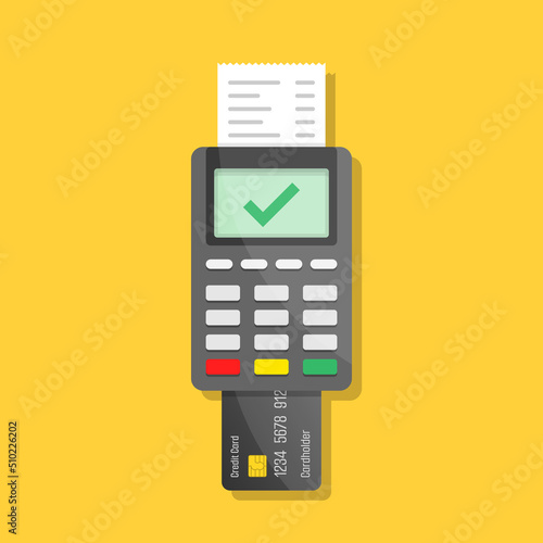 POS payment machine icon in flat style. Online payment vector illustration on isolated background. Banking transaction sign business concept.