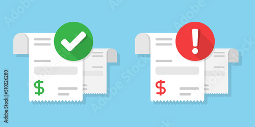 Success and decline payment icon in flat style. Approved, failure money transaction vector illustration on isolated background. Successful pay sign business concept.