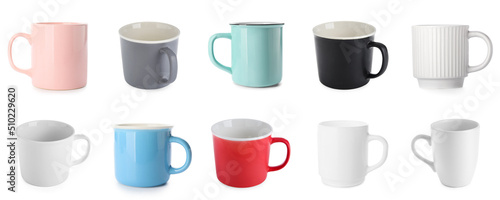Set of colorful blank cups ...