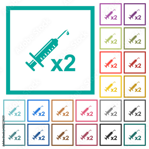 Second vaccine dose flat color icons with quadrant frames