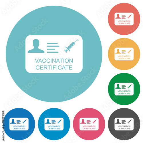 Vaccination certificate flat round icons