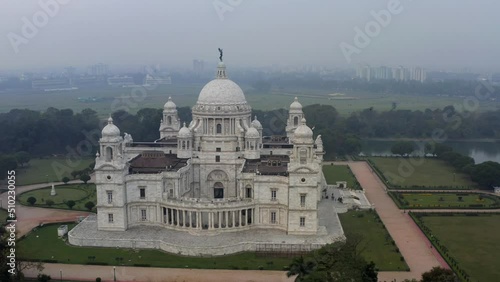 An Aerial shot of Victoria Memorial at Maidan, Kolkata, West Bengal, India 
 photo