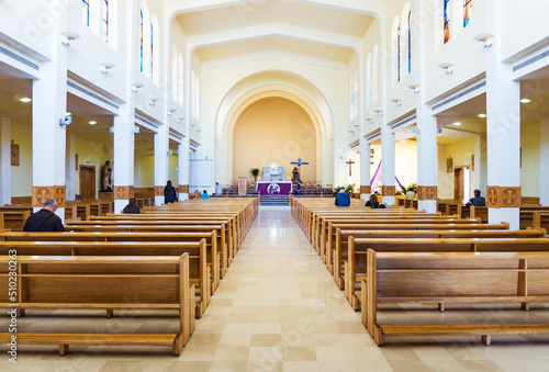 An interior Photograph of St. James Church in Medjugorje.
