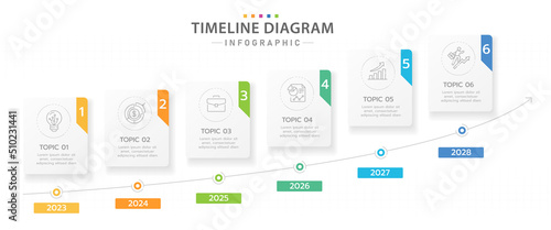 Infographic template for business. 6 Steps Timeline diagram calendar with progress arrows, presentation vector infographic.