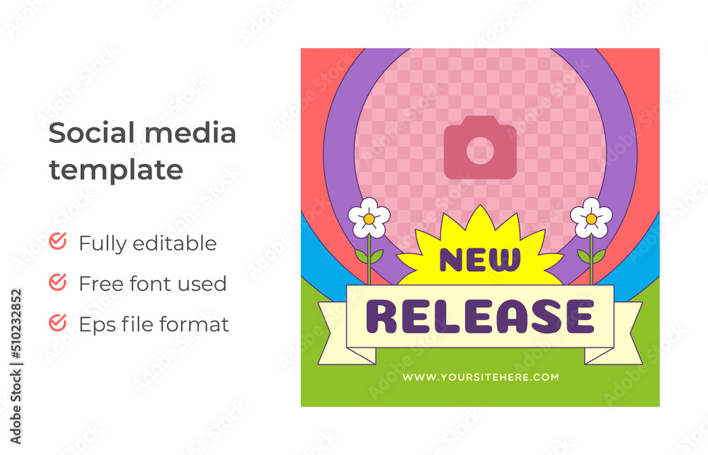 Naklejka premium New release groovy pop art social media post template